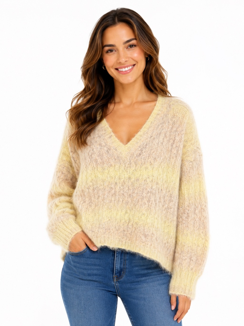 The Korner Soft Yellow V-Neck Women's Sweater